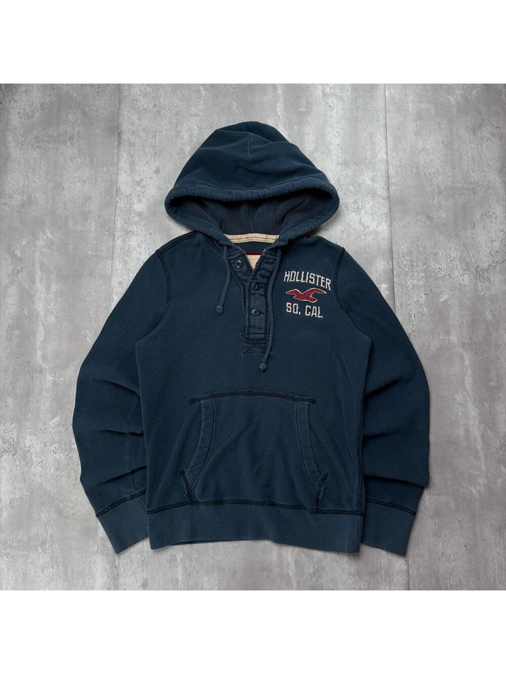 Y2K Navy Hollister Surf Grunge Thermal Button Up Hoodie